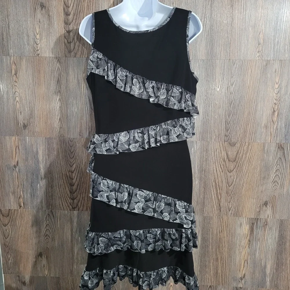 Tango Mango Ruffle Dress Size M Black Sleeveless Stretch Flowy Dancing Resort - Picture 7 of 10